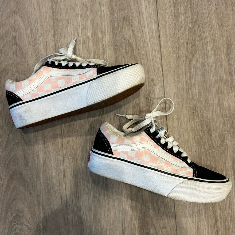 Vans pink checkered platform sneakers